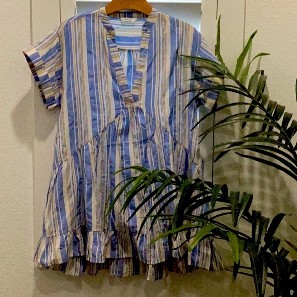 Striped Blue and White Women's Tunic/dress 100% Cotton